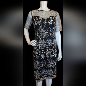 💙 95. Adrianna Papell Size 6 Embroidered Cocktail Dress